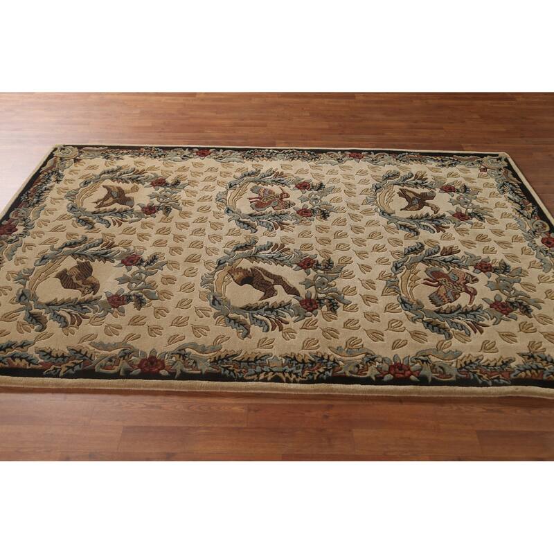 Animal Pictorial Aubusson Indian Area Rug Hand-Tufted Wool Carpet - 5'0" x 8'0"