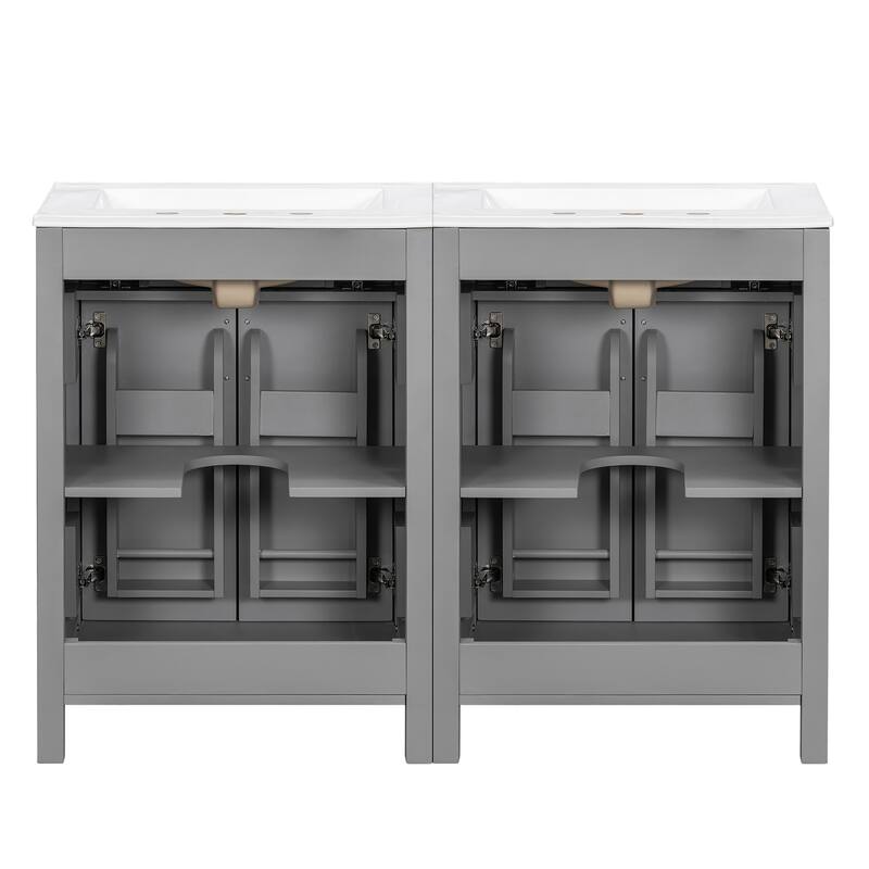 Modern 48" Bathroom Vanity with Ceramic Sink, Soft-Close Doors, Flip Drawer, Double-Layer Door Shelves, Elegant Storage Solution