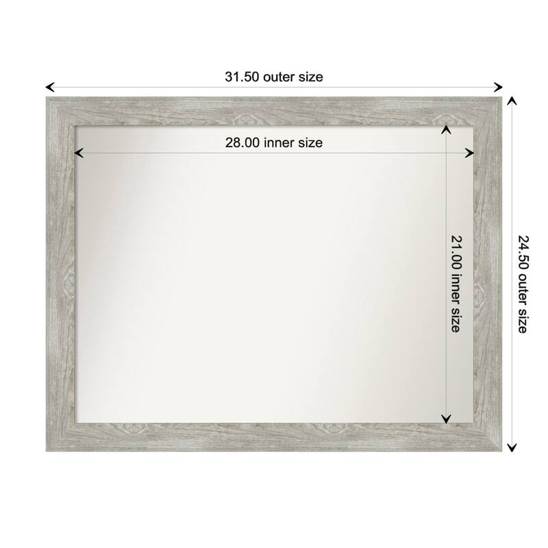 Dove Greywash Narrow Framed Non-Beveled Custom Wall Mirror, Bathroom Vanity Mirror - Outer Size: 31.5 x 24.5