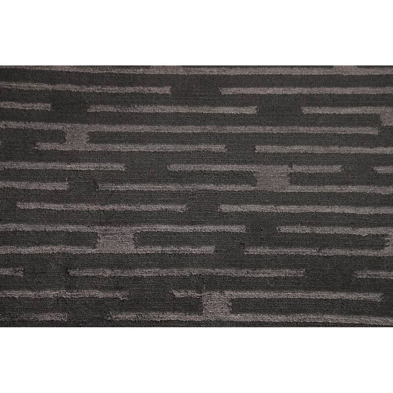 Striped Nepalese Living Room Area Rug Hand-Knotted Wool Carpet - 6'1" x 8'11"