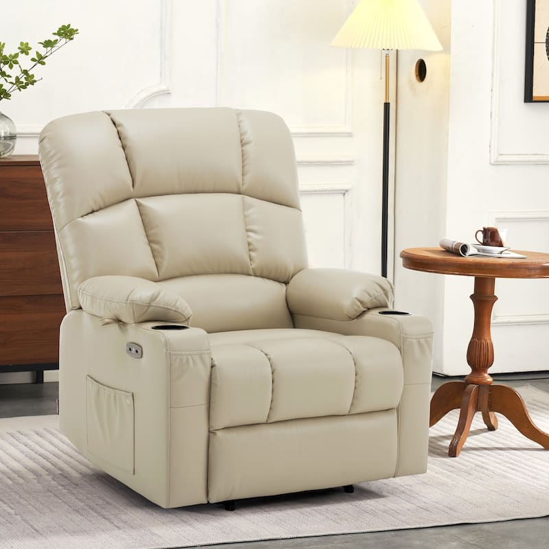 MCombo Large-Wide Lay Flat Dual Motor Power Lift Recliner Chair Sofa with Massage and Heat, Faux Leather R7688