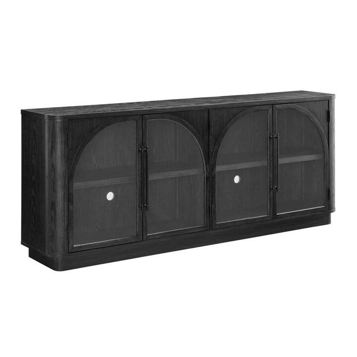 Modern, Contemporary Wood 80" Console with glass doors, TV Stand, Accent Cabinet, Fully Assembled, Black - 80"W x 32"H x 15"D