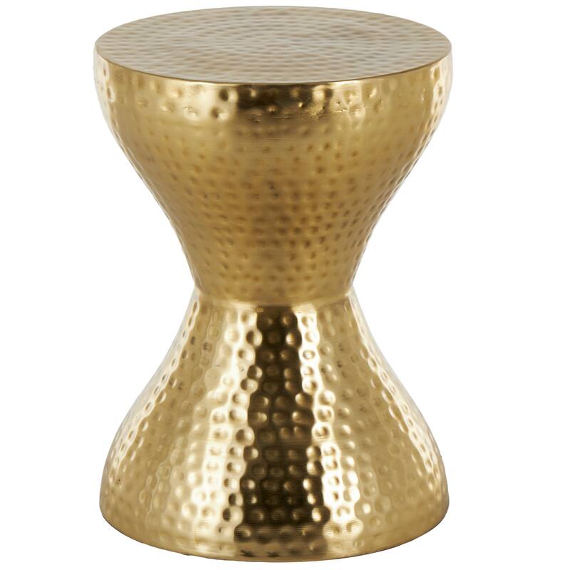 Metal Hammered Accent Table with Hourglass Shape - Silver, Gold or Bronze - Roche River Decor