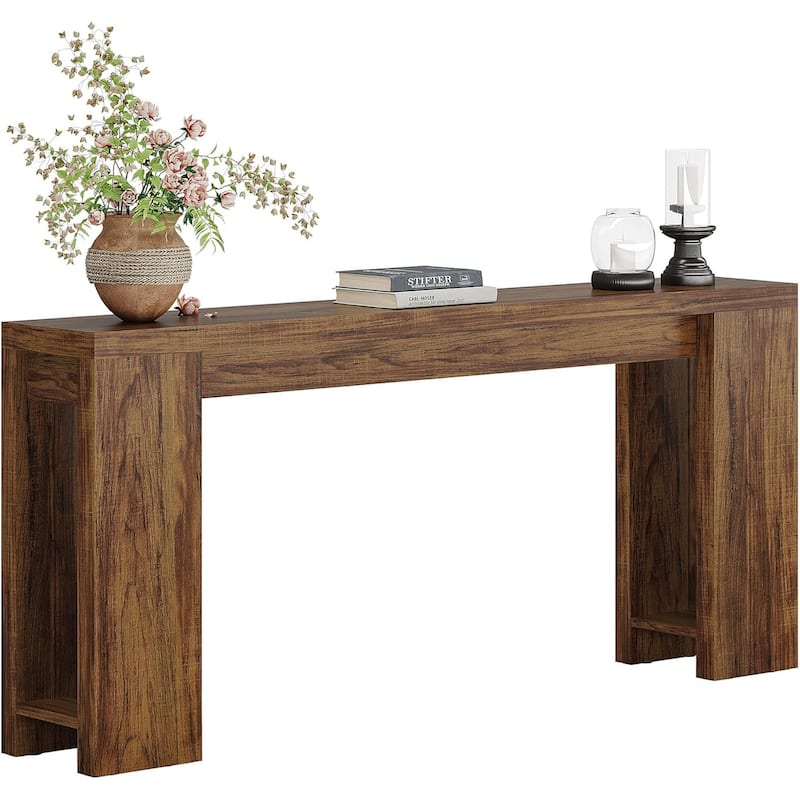Farmhouse Console Table Rustic Wood Entryway Sofa Hallway Foyer Table 70 Inch - 70.9" x 11.8" x 33.5" - Dark Brown