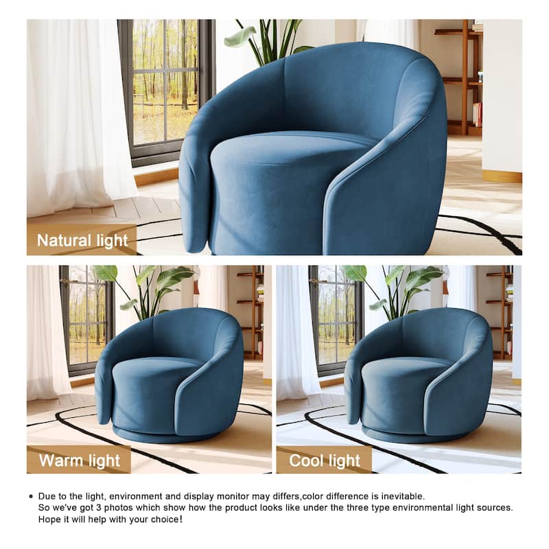 35" Wide Velvet/ Boucle Swivel Barrel Accent Chair