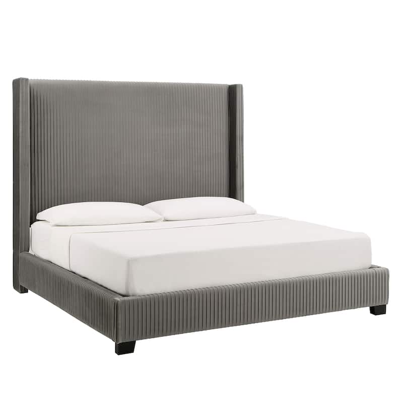 Judith Pleated Velvet Upholstered Wingback Bed by iNSPIRE Q Modern - Grey - King