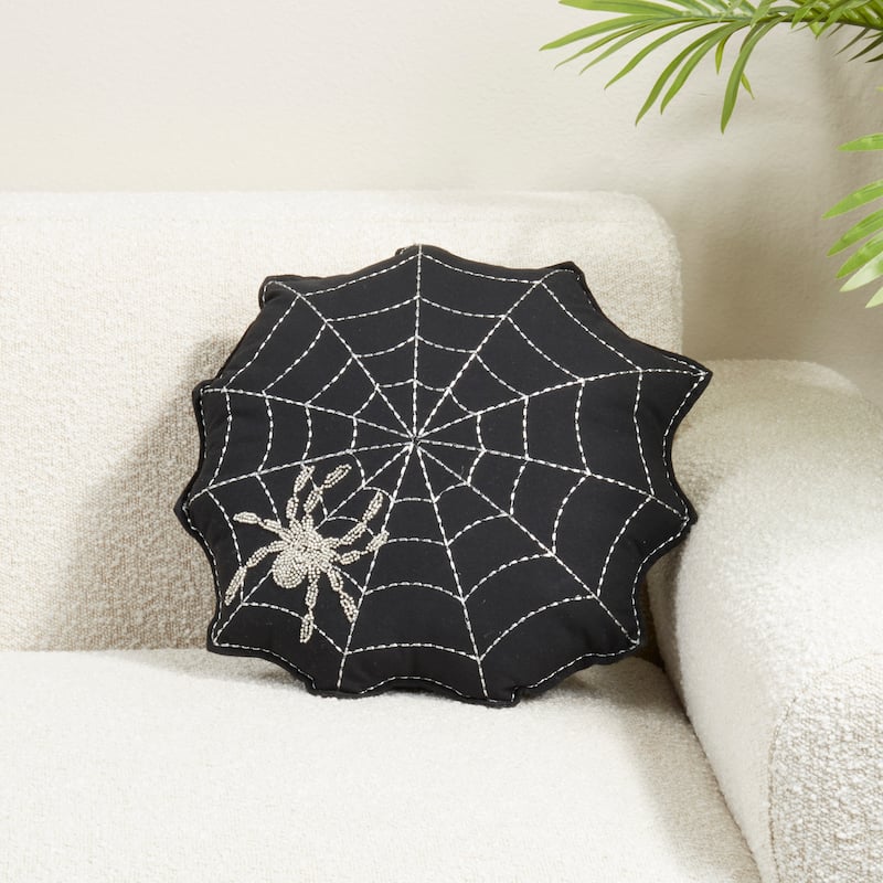 Embroidered Spider Web Poly Filled Throw Pillow