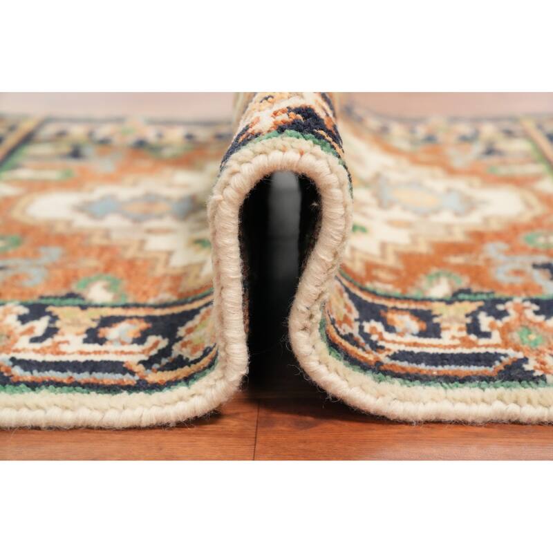 Hand Knotted Oriental 100% Wool Carpet Traditional Medallion Beige & Ivories Heriz (serapi) Area Rug - 3' 0'' X 2' 0''