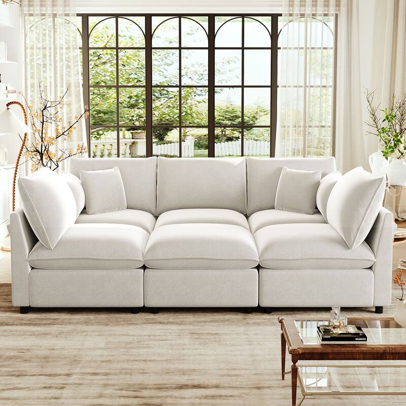 GDFStudio - Modular 93.7" 5-Seat Chenille Sectional Sofa with Storage & USB