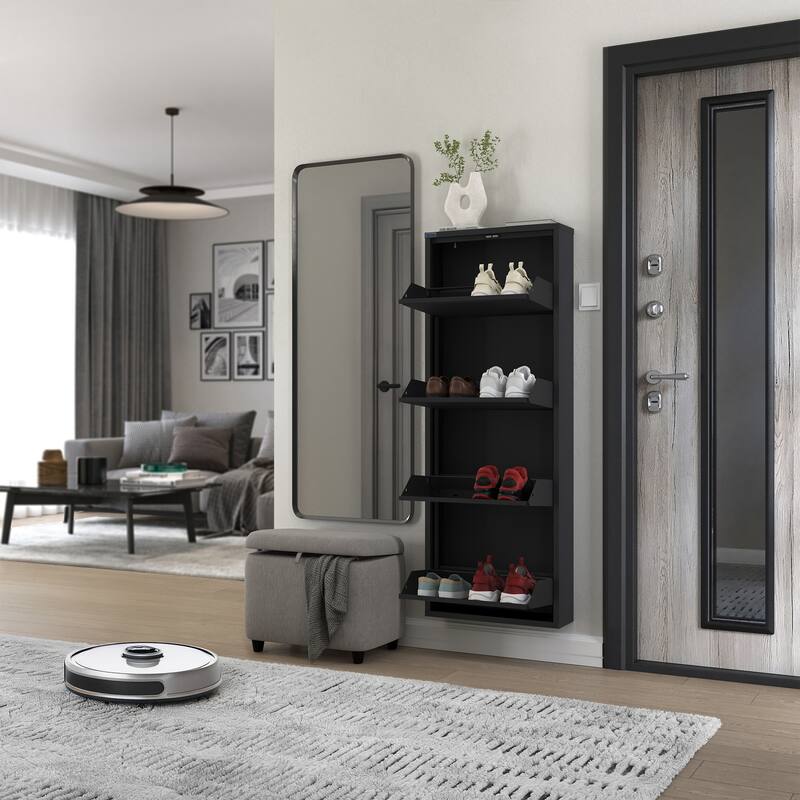 Antibacterial 4 Tier metal shoe cabinet without holes