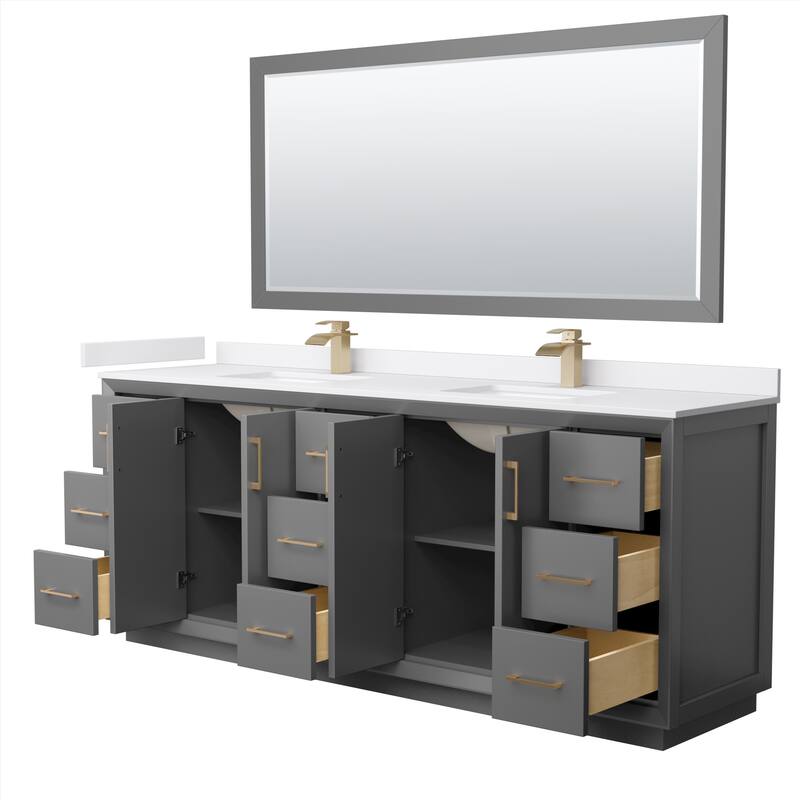 Strada 84-Inch Double Vanity Set, Cultured Marble Top, 70-Inch Mirror