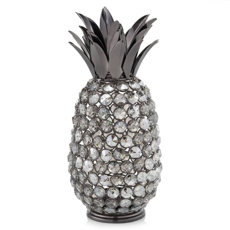 11' Faux Crystal Black and Nickel Pineapple Sculpture - 11" x 5" x 5"