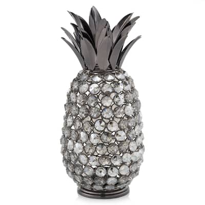 11' Faux Crystal Black and Nickel Pineapple Sculpture - 11" x 5" x 5"