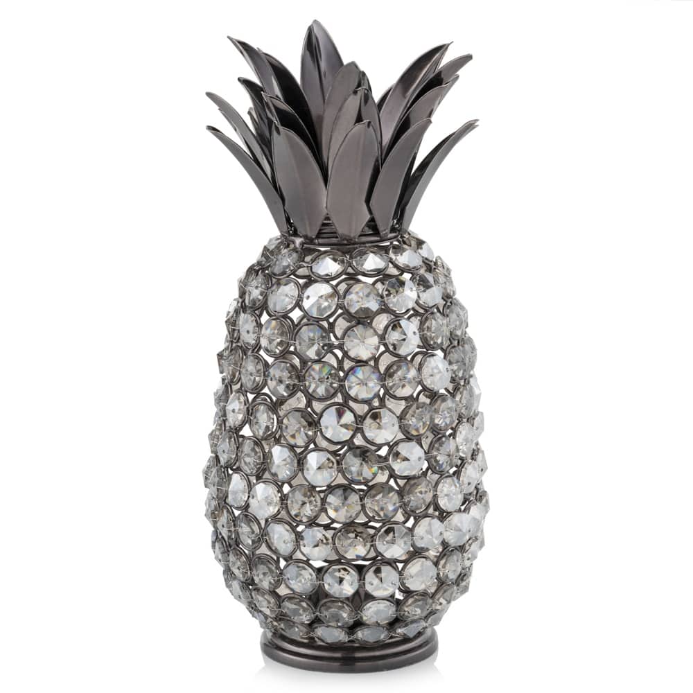 11' Faux Crystal Black and Nickel Pineapple Sculpture - 11" x 5" x 5"