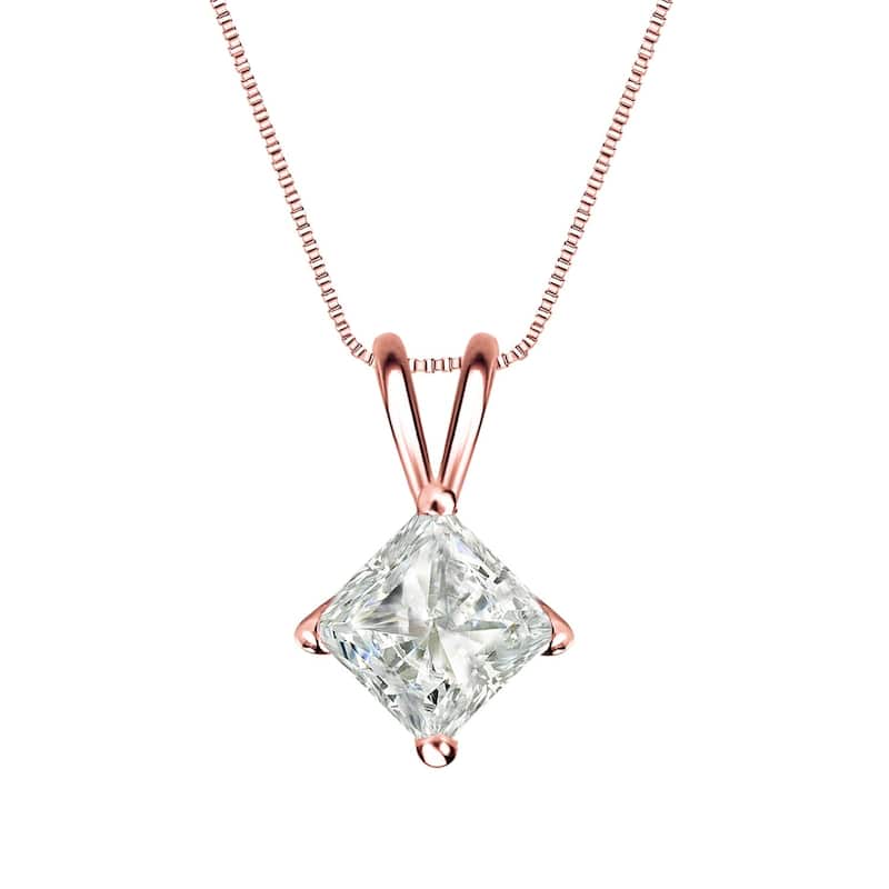 Auriya 3/4ctw Solitaire Princess-cut Diamond Necklace 14k Gold (J-K, I1-I2) - Rose