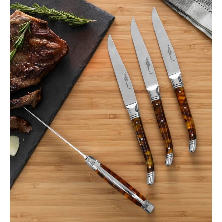 Goyon-Chazeau Set of 4 Laguiole Steak Knives with Tortoise Shell Handles