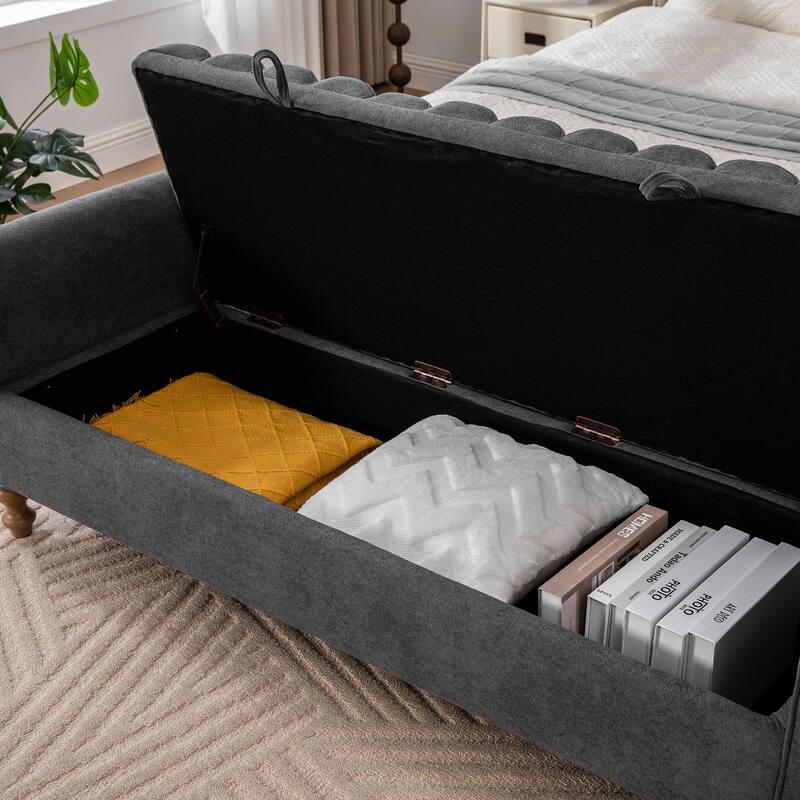 odern Upholstered Storage Bench , Napped fabric Bed End Foot Stool With Rolled Armrest