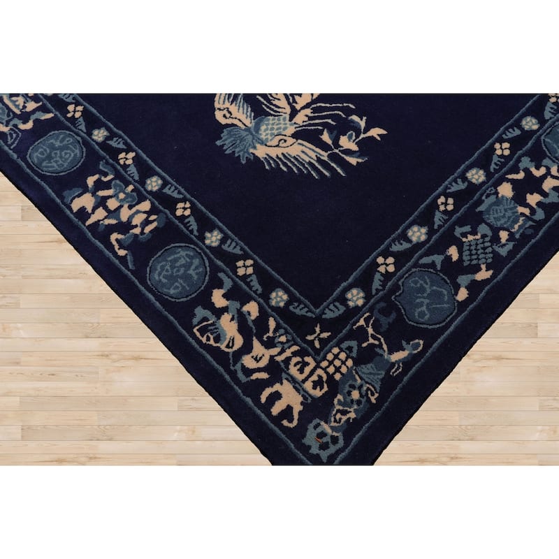 Navy Chinese Art Deco New Zealand Wool Hand Tufted Multi Size Oriental Area Rug LoomBloom