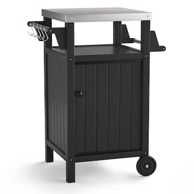 Barbecue/Grill Side Table Trolley, Outdoor Prep Dining Table Serving Cart with 304 Stainless Steel Top-HDPE - N/A