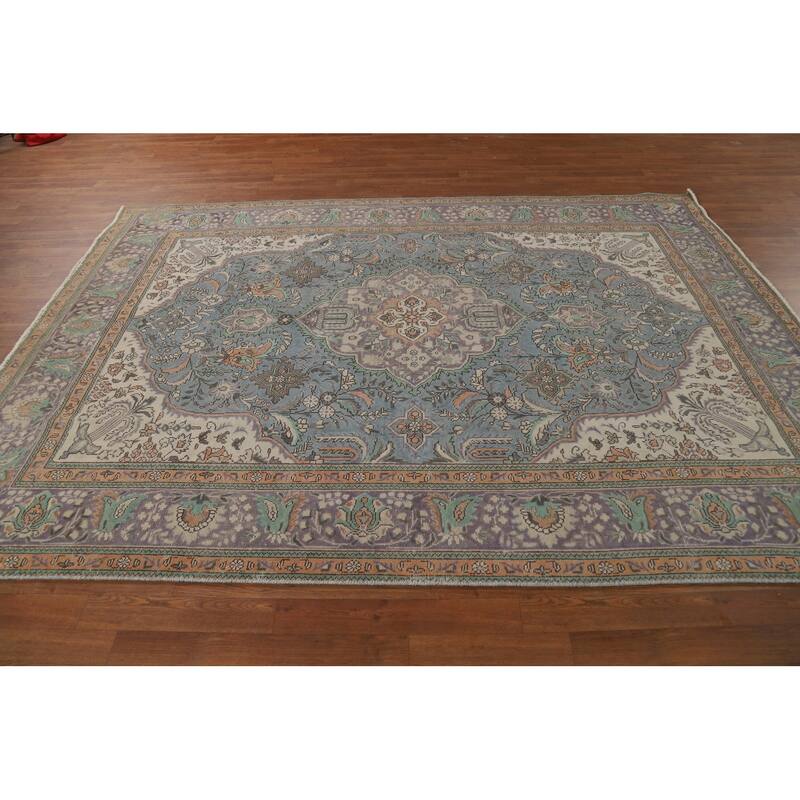 Blue Tabriz Persian Area Rug Hand-Knotted Bedroom Wool Carpet - 6'9"x 9'5"