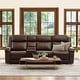 preview thumbnail 3 of 22, Hadlee Genuine leather Reclining Sofa with Multi-Function Console 3PC+Console - Brown
