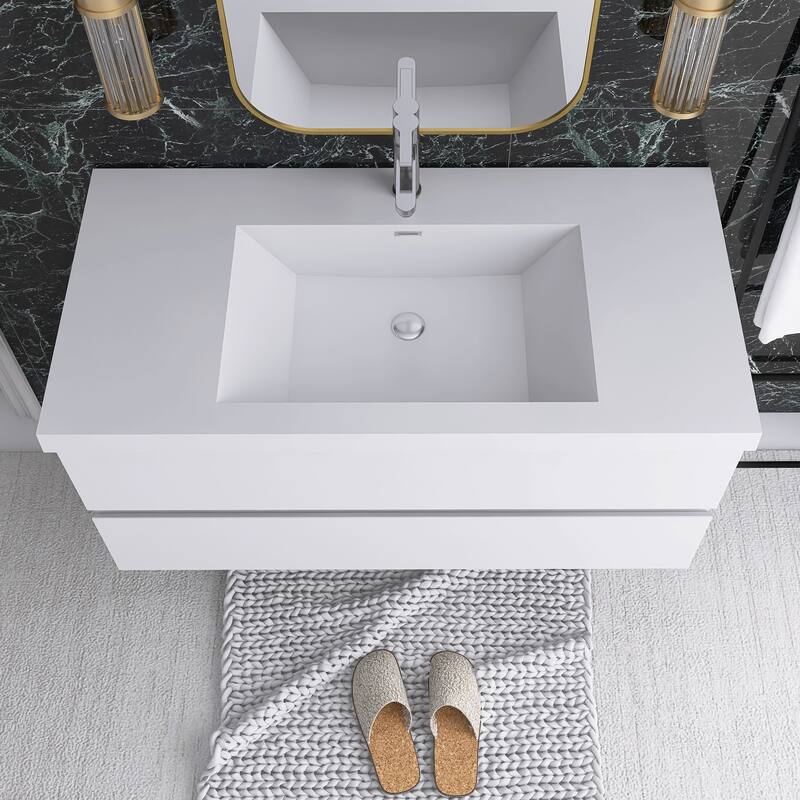 Floating Bathroom Vanity with Integrated Resin Top