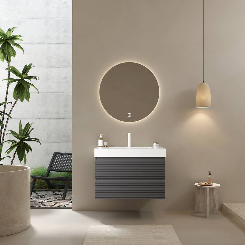 30" Modern Floating Bathroom Vanity with Rectangular Acrylic Integrated Undermount Sink - 29.92in L Acrylic - 29.92in L White+gray