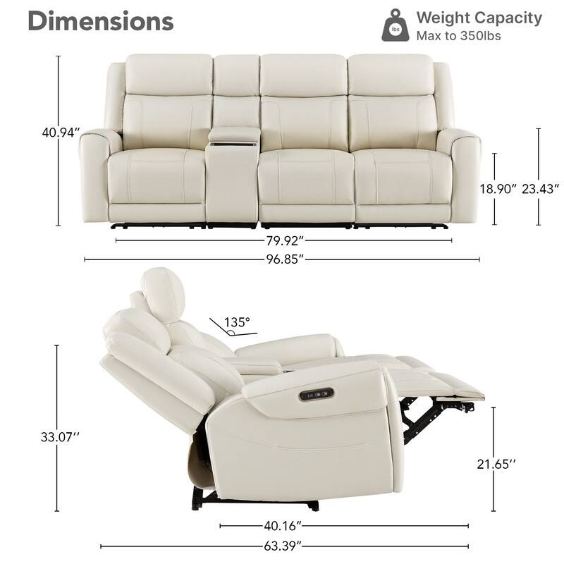 Spruce & Spring Leo Power Wall Hugger Reclining Sofa with Multi-Function Console