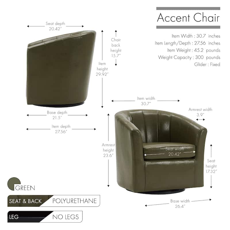 Porthos Home Manon Swivel Faux Leather Barrel Accent Chair with Removable Seat Cushion