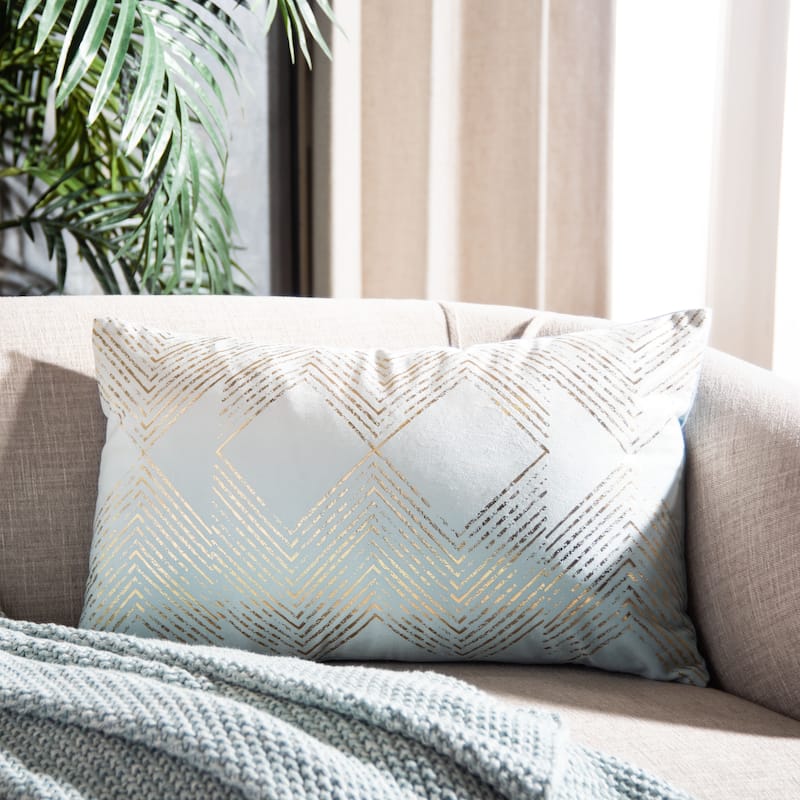 SAFAVIEH Yanne Art Deco Decorative Throw Pillow - Seafoam/Gold - 12Wx20L