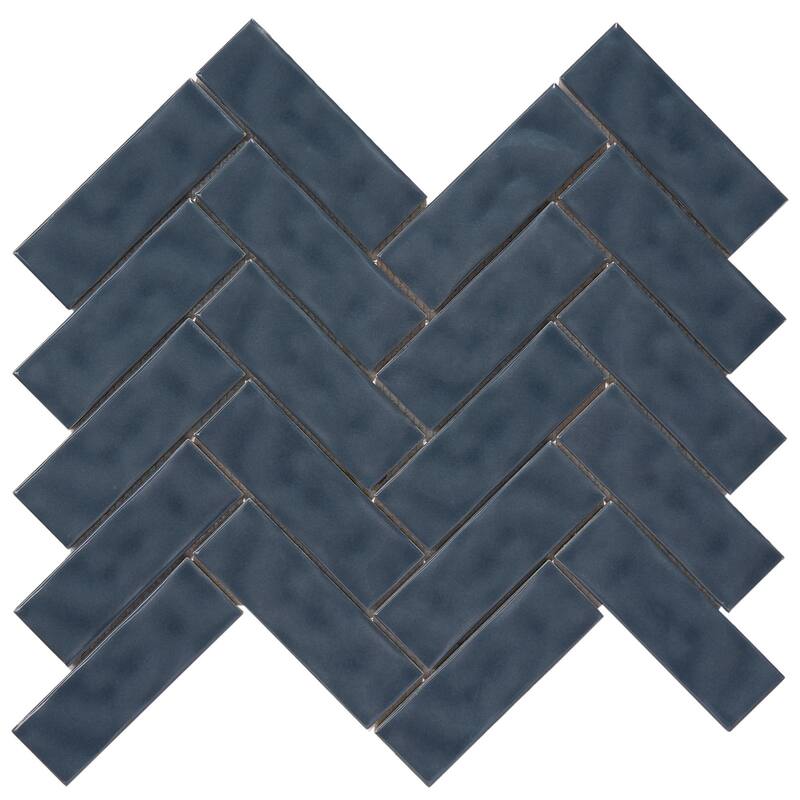 Forio 1.35" x 4.35" Herringbone Glossy Porcelain Mosaic Tile - 5 sheets (4.50 sf) - Blue