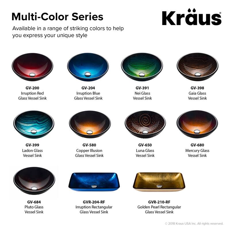 KRAUS 16 1/2 inch Brown Round Glass Vessel Bathroom Sink