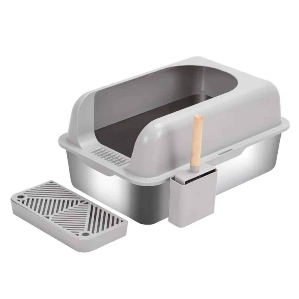 Grey Large Capacity Self-Cleaning Cat Litter Box with Foot Pedal Perfect for Multiple Cats - 16.6”L x 23.94”W x 11.54”H