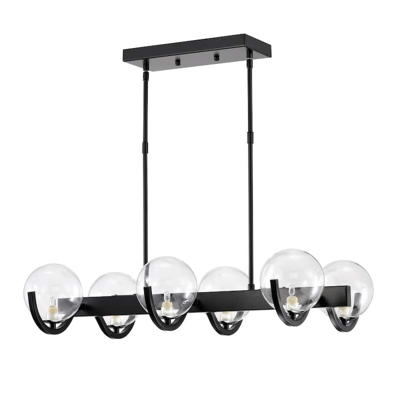 25" Element Matte Black 6-Light Linear Chandelier with Glass Globe Shade