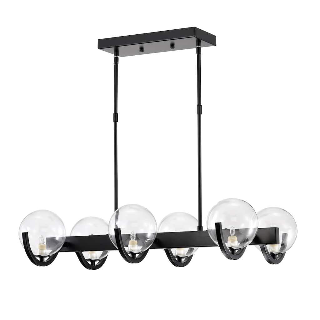 25" Element Matte Black 6-Light Linear Chandelier with Glass Globe Shade