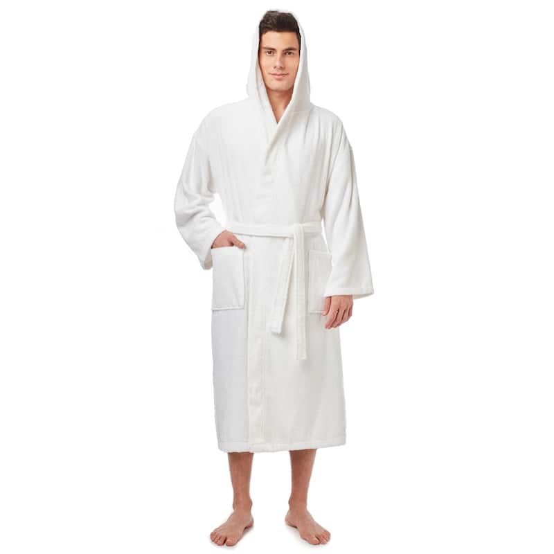 Men's Turkish Cotton Hooded Bathrobe - XXL - White