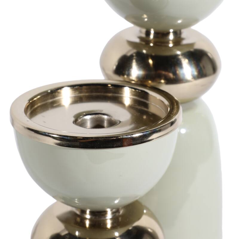 Metal Modern Curvy Pillar and Taper Holder - Green