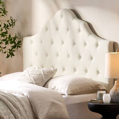 Roomfitters Queen and Full Size Upholstered Headboard with Tufted Button Detail and Curved Design, Ivory