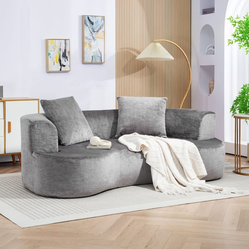 XINMICS 78.74'' Modern Sectional Sofa, 2-Seater Chenille Sofa with 2 Pillows, U-Shape Foam Sofa No Assembly Required - Grey