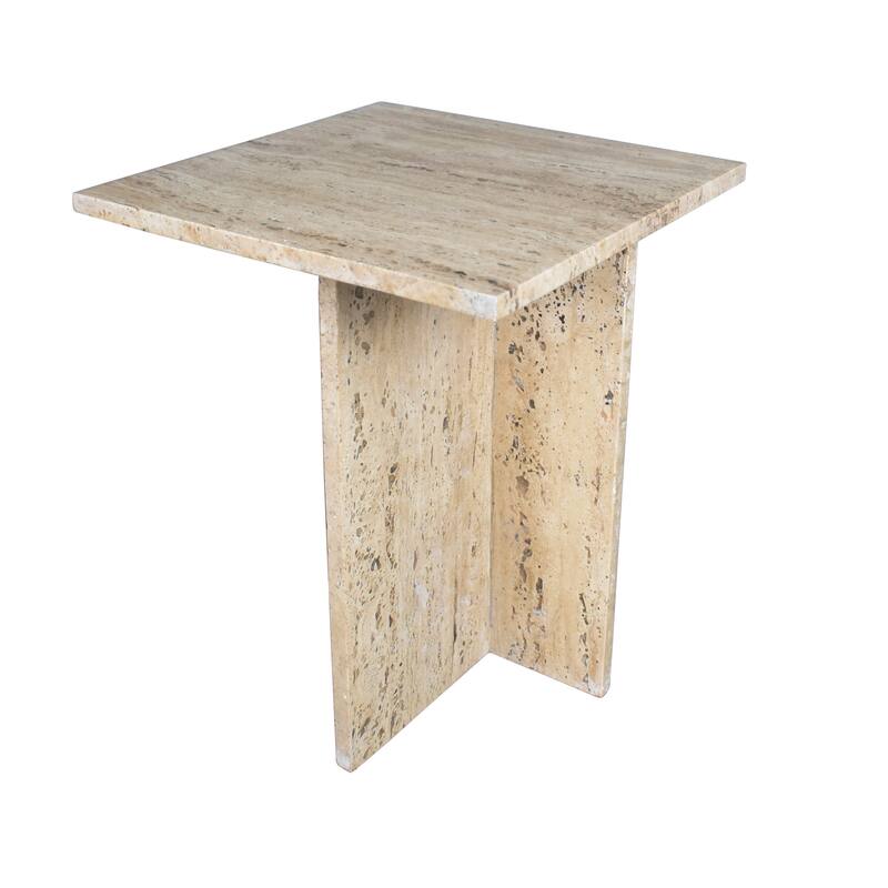 Venus 18.5" Contemporary Natural Marble Handmade T-Shaped End Table, Gray/Beige, by JONATHAN Y. - Travertine - Marble