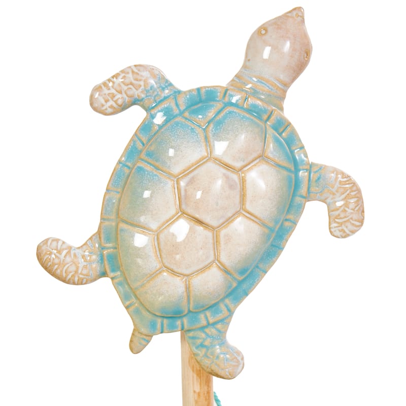 Blue Ceramic Handmade Ombre Sea Life Decorative Sculpture with Cylinder Block Bases and Netting Accents (Set of 3)