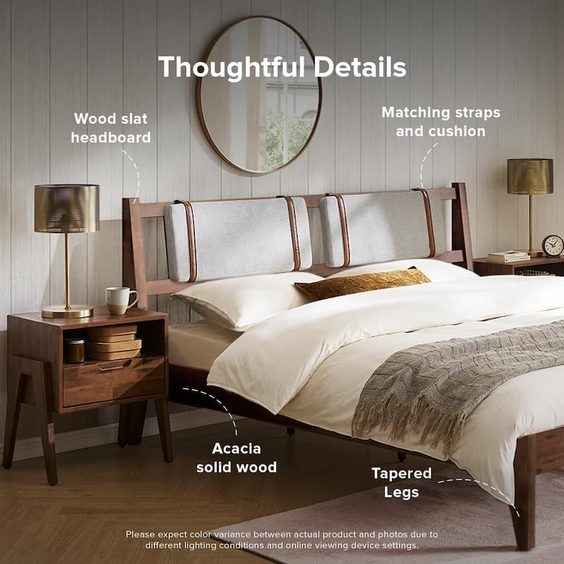 Mopio Ted Acacia Solid Wood Bed Frame with Headboard