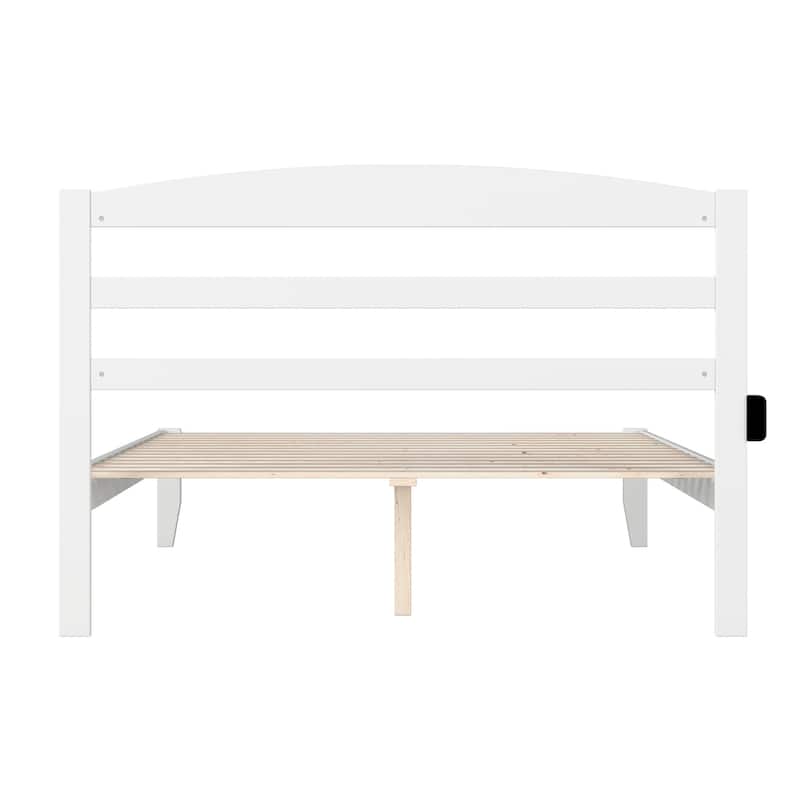 Queen Size Bed - Victorian Style Platform Bed, White Finish, Durable & Modern Bedroom Furniture