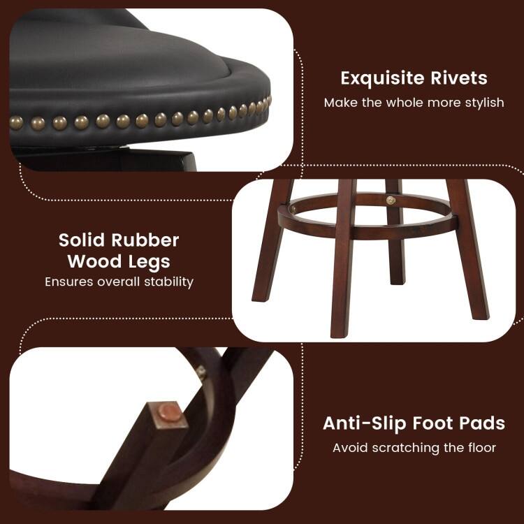 2 Pieces Cushioned Swivel Bar Stool Set with Low Back-Black - 16.5" x 18" x 34.5"