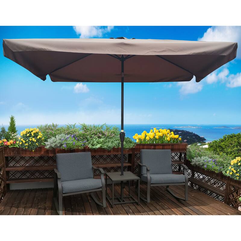 Rectangular Patio Umbrella Outdoor Umbrellas with Crank and Push Button Tilt for Garden Swimming Pool - Tan