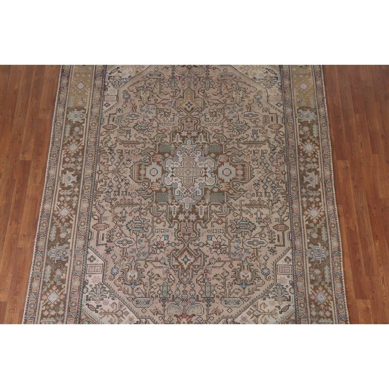 Hand Knotted Oriental 100% Wool Carpet Traditional Medallion Pink Tabriz Area Rug - 9' 8'' X 6' 5''