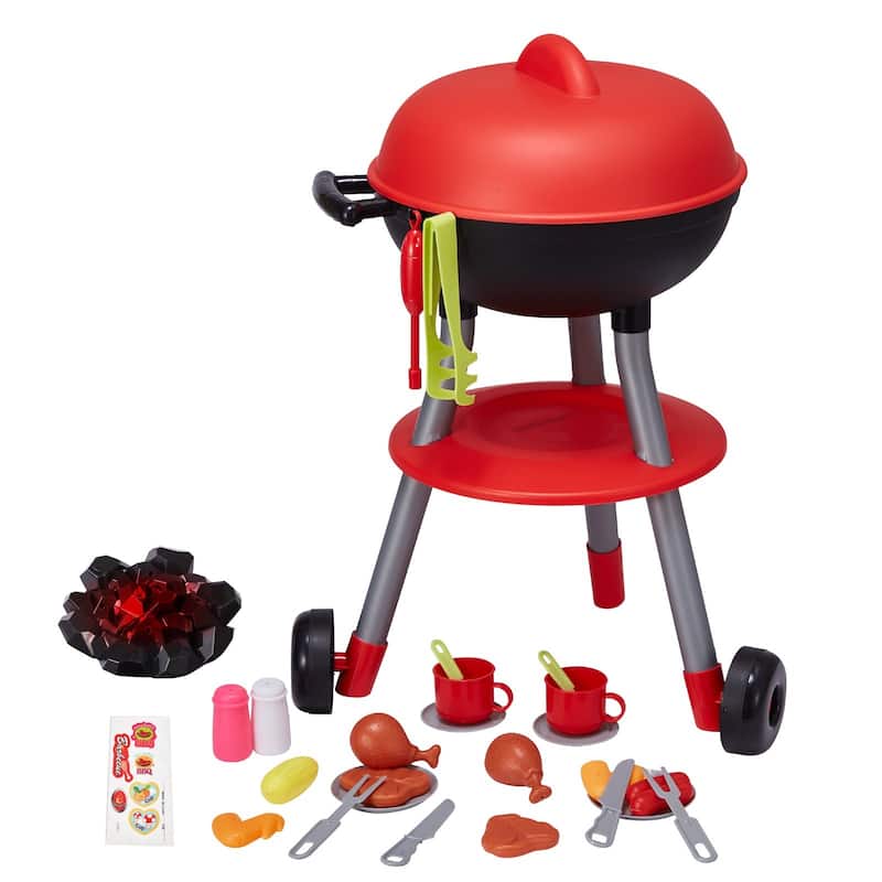 Black Red Plastic Grill Playset with Lights and Sounds for Kids - 16.9” L x 14.5” W x 23.23” H