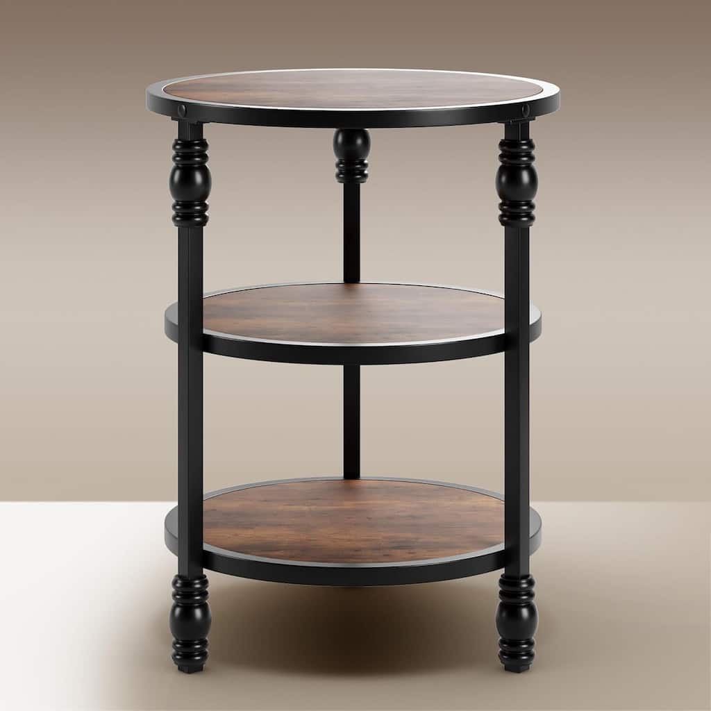 3-Tier Round End Table with Storage Shelf