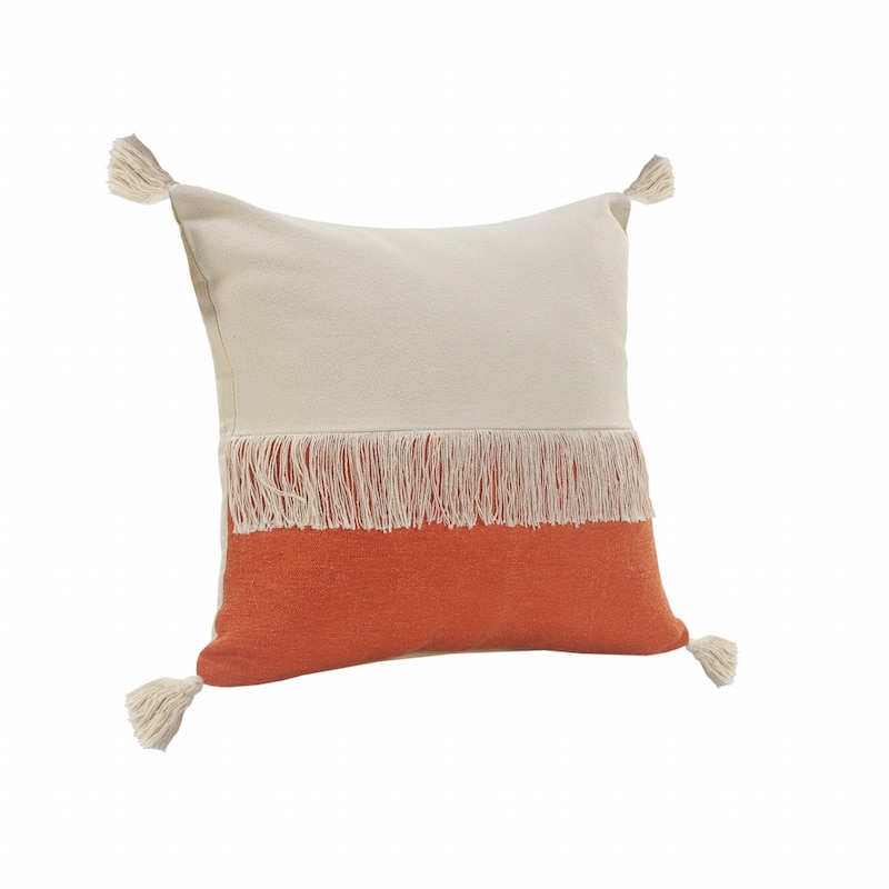 HomeRoots 20" X 20" Orange And Off-White 100% Cotton Zippered Pillow