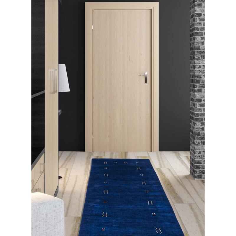 ECARPETGALLERY Hand Loomed Kashkuli Gabbeh Dark Blue Wool Rug - 2'8 x 7'7